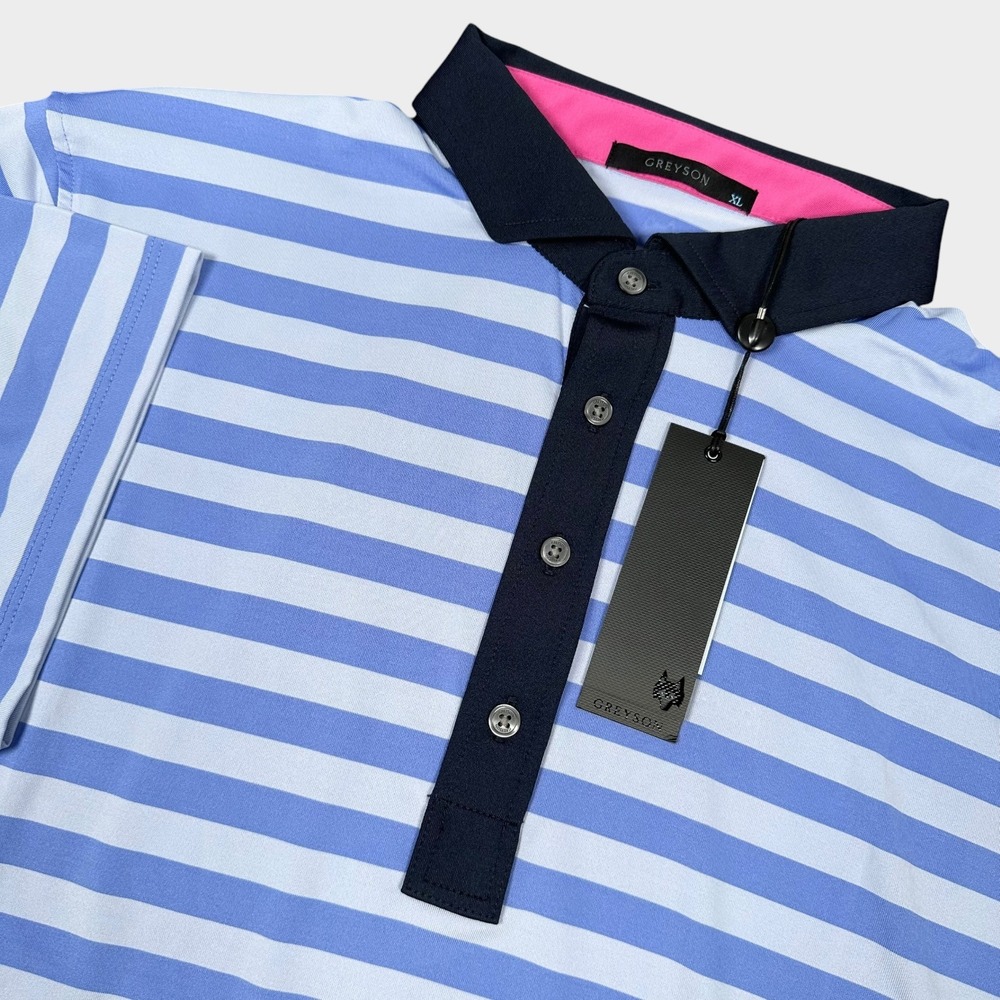 Greyson Polo Shirt Mens XL Blue Striped Short Sleeve Performance Golf